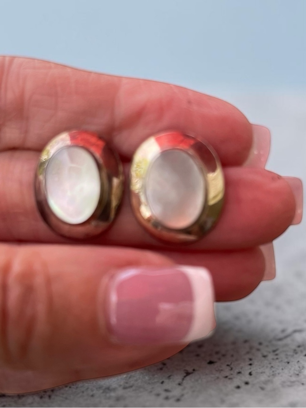 MC Vintage MOP Sterling Silver Oval Stud Earrings
